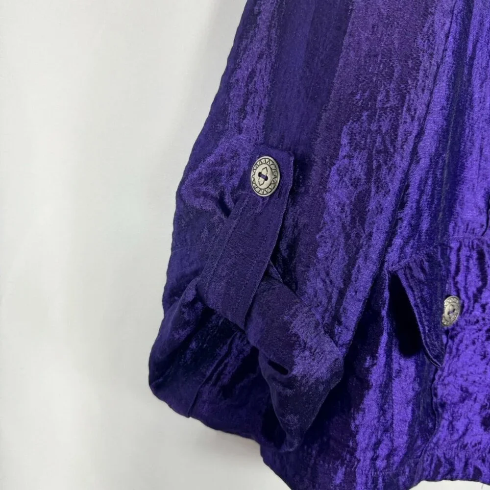 Ruby‎ Rd. Iridescent Purple Jacket Crinkle Texture Cropped Sleeves Buttons 12